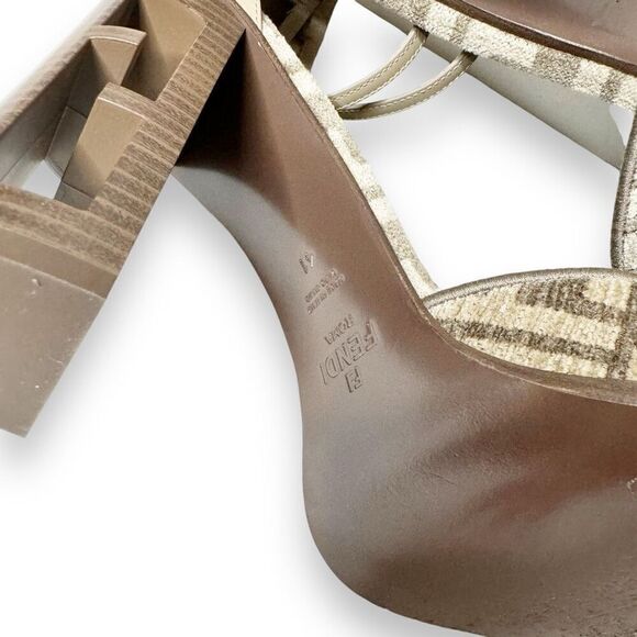 Fendi Monogram Jacquard FF-Logo Print Pointed Toe Ankle Strap High Heel Size 41 - Picture 11 of 13